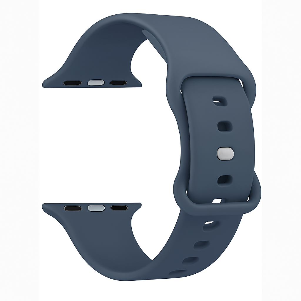 Klasický silikonový řemínek pro Apple Watch — šedomodrý, zapínání s dvojitou smyčkou