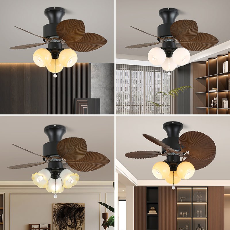 Tropical Ceiling Fan With Glass Light Shade And Remote, 6 Speeds