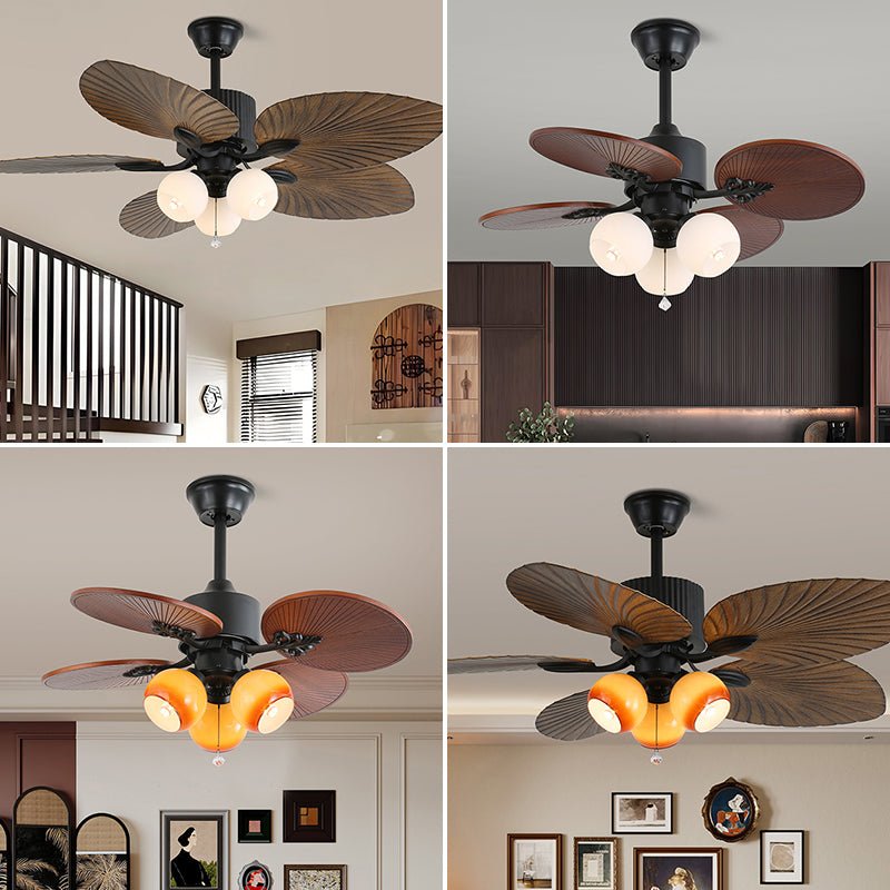 Remote Controlled Six Speed Ceiling Fan With Glass Lampshade Tropical Style