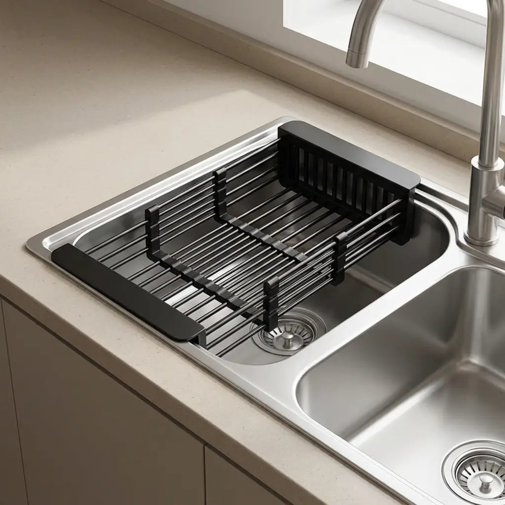 Stainless Steel Extendable Sink Draining Rack For Dishes And Produce