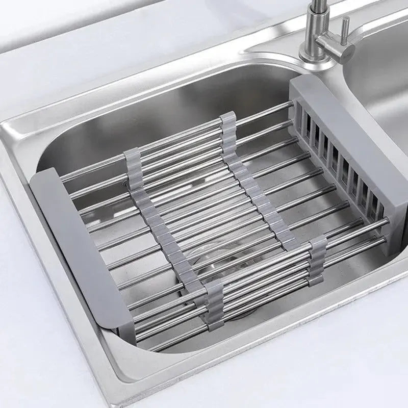 Stainless Steel Extendable Sink Draining Rack For Dishes And Produce