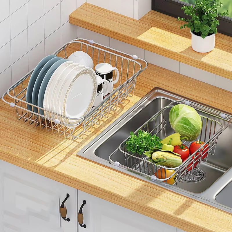 Stainless Steel Extendable Sink Rack For Easy Draining And Washing