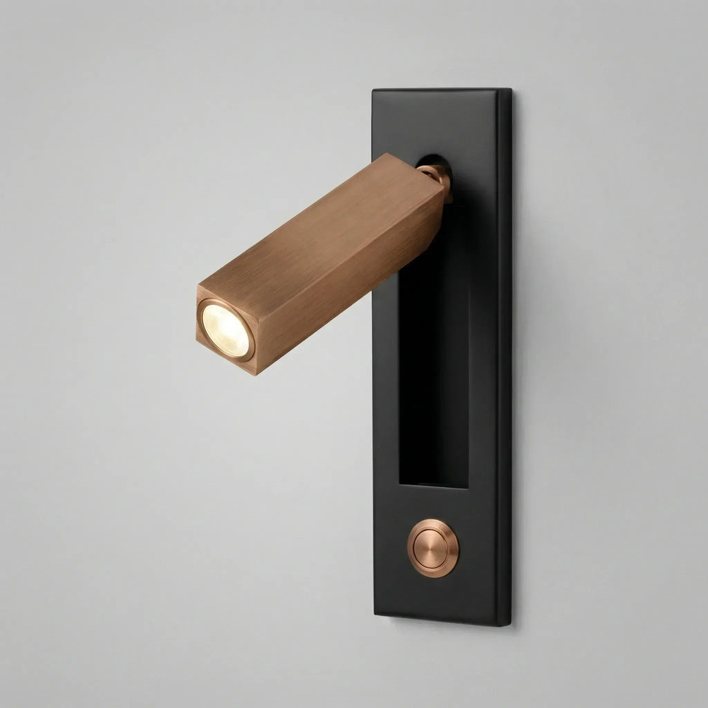 LED Wall Reading Lamp With Matte Black Copper Finish, 3 Color Options, Rotatable Arm