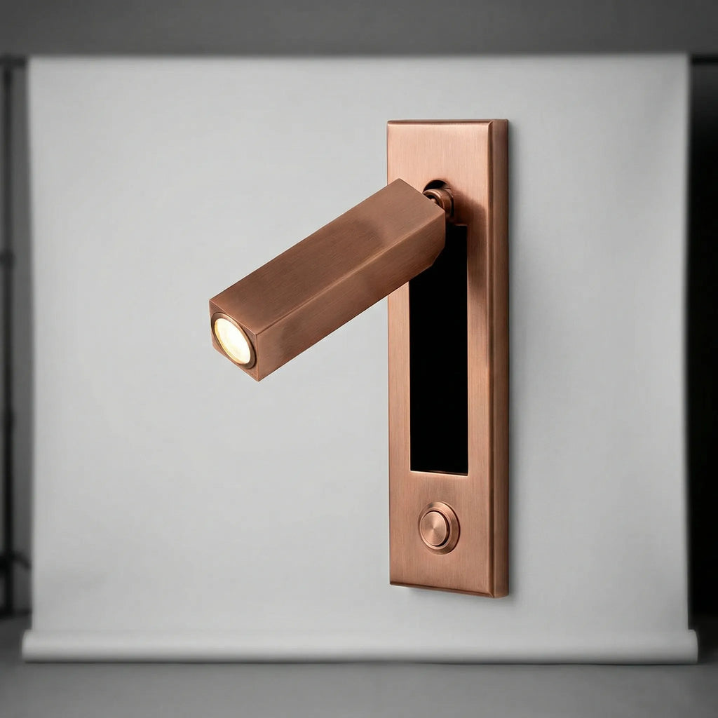 LED Wall Reading Lamp With Matte Black Copper Finish, 3 Color Options, Rotatable Arm