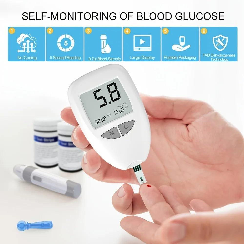 Portable Glucose Meter Kit — 50 Test Strips, Sterile Lancets, Lightweight Design