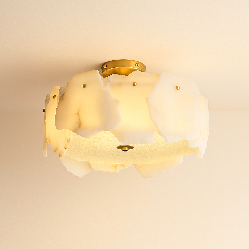 LumaAura Contemporary Low Profile Ceiling Light Brass Base For Modern Living Spaces