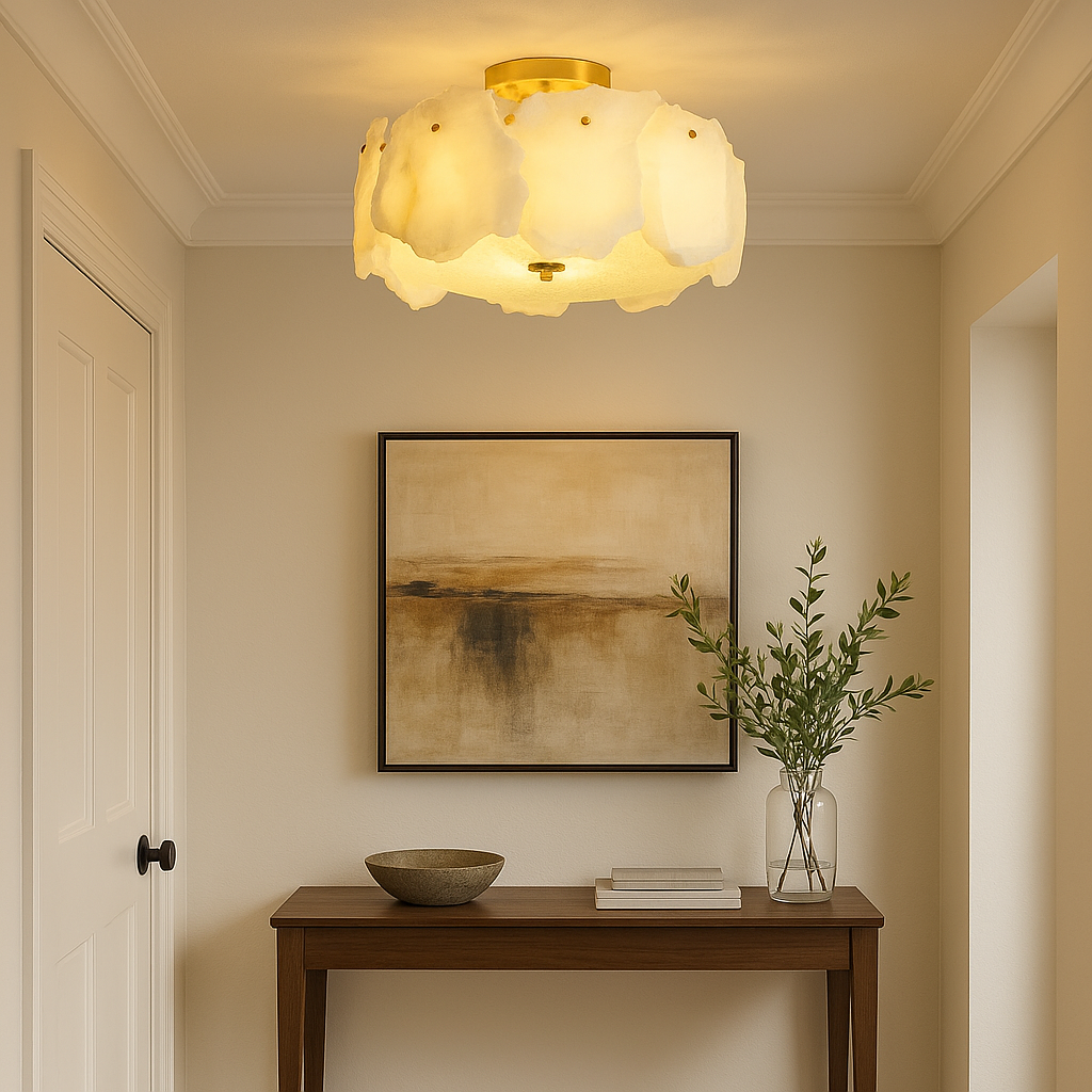 LumaAura Contemporary Low Profile Ceiling Light Brass Base For Modern Living Spaces