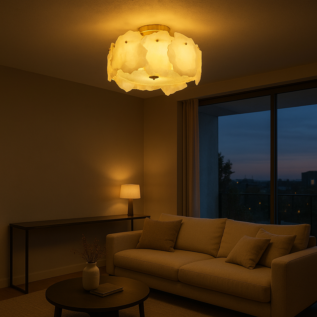 LumaAura Contemporary Low Profile Ceiling Light Brass Base For Modern Living Spaces