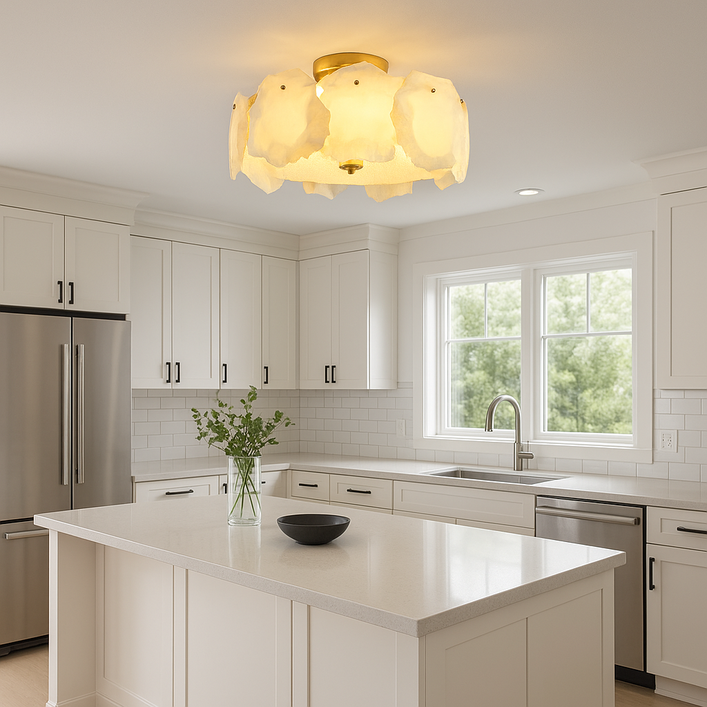 LumaAura Contemporary Low Profile Ceiling Light Brass Base For Modern Living Spaces