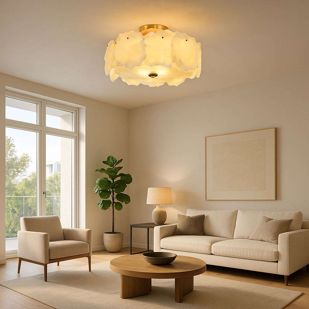 LumaAura Contemporary Low Profile Ceiling Light Brass Base For Modern Living Spaces