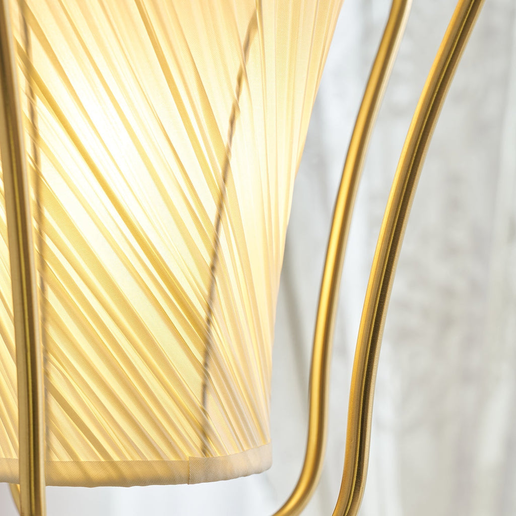 Vintage Brass Finish Lantern Pendant With Pleated Fabric Shade