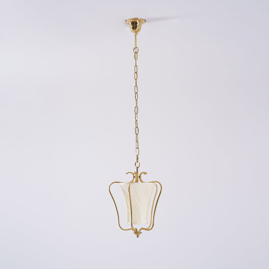 Vintage Brass Finish Lantern Pendant With Pleated Fabric Shade
