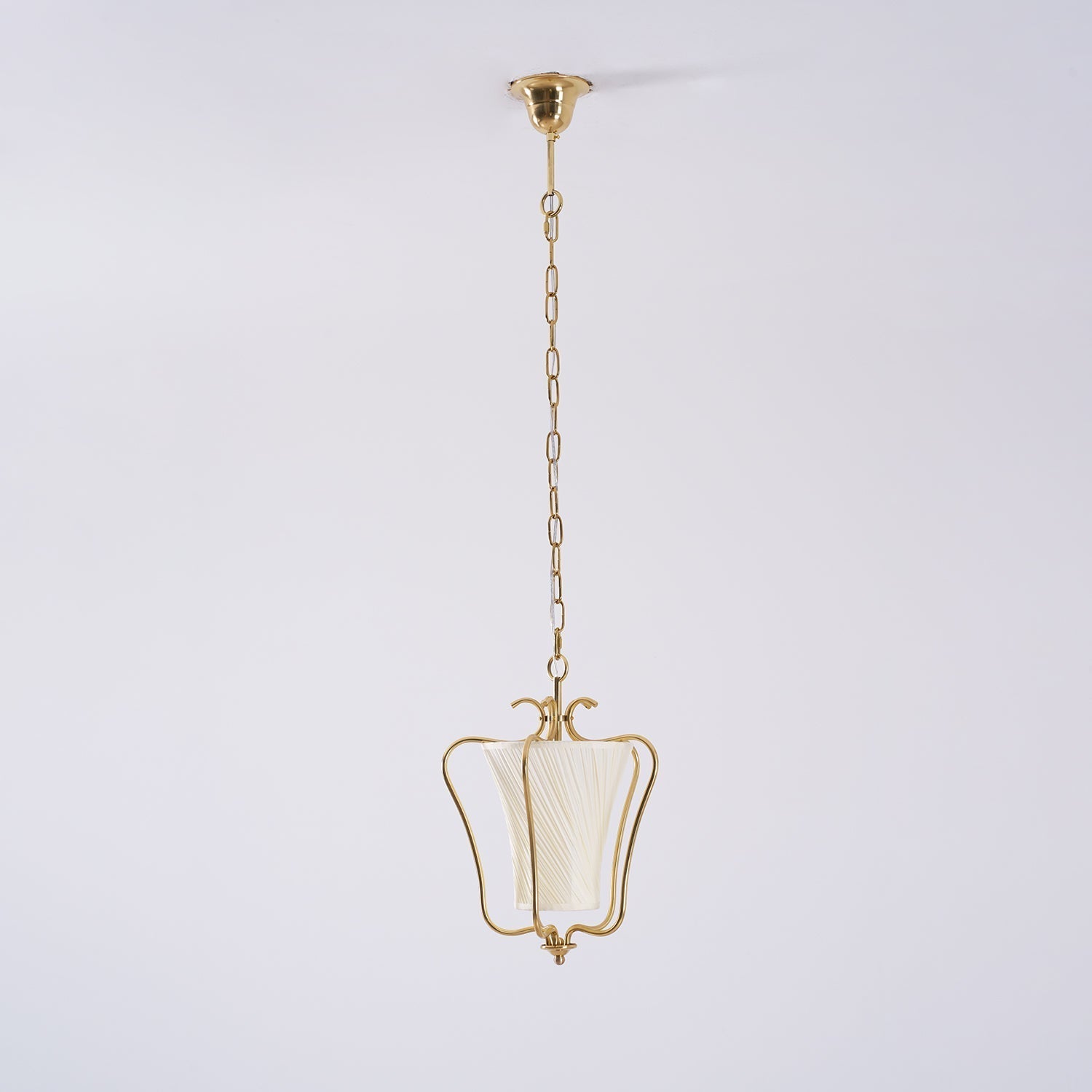 Vintage Brass Finish Lantern Pendant With Pleated Fabric Shade