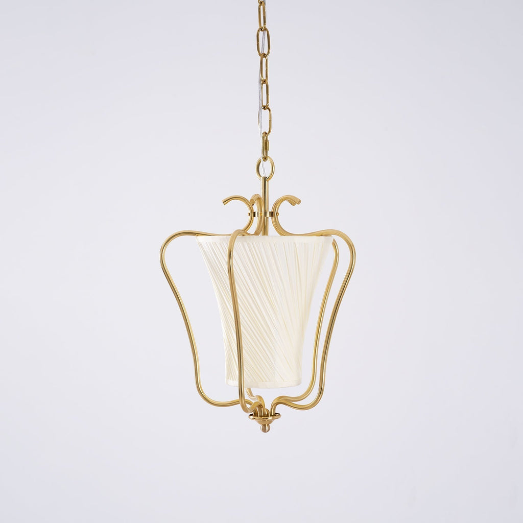 Vintage Brass Finish Lantern Pendant With Pleated Fabric Shade