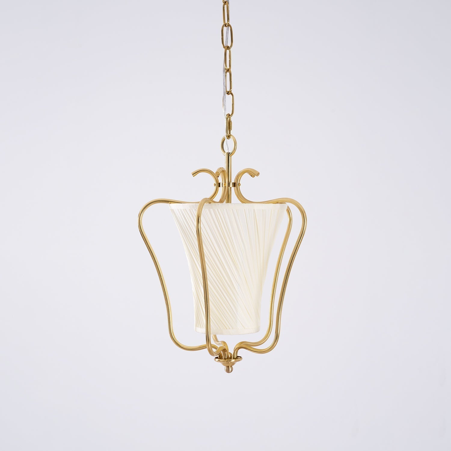 Vintage Brass Finish Lantern Pendant With Pleated Fabric Shade