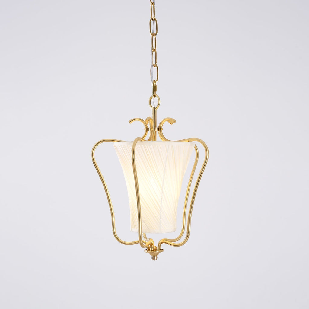 Vintage Brass Finish Lantern Pendant With Pleated Fabric Shade