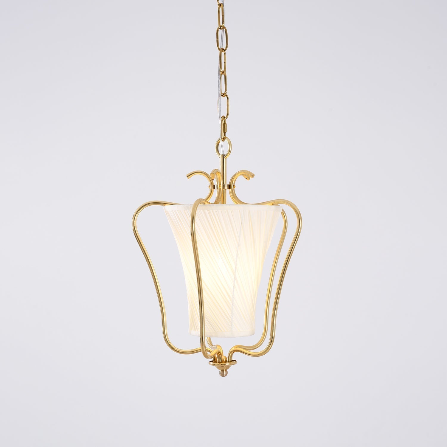 Vintage Brass Finish Lantern Pendant With Pleated Fabric Shade