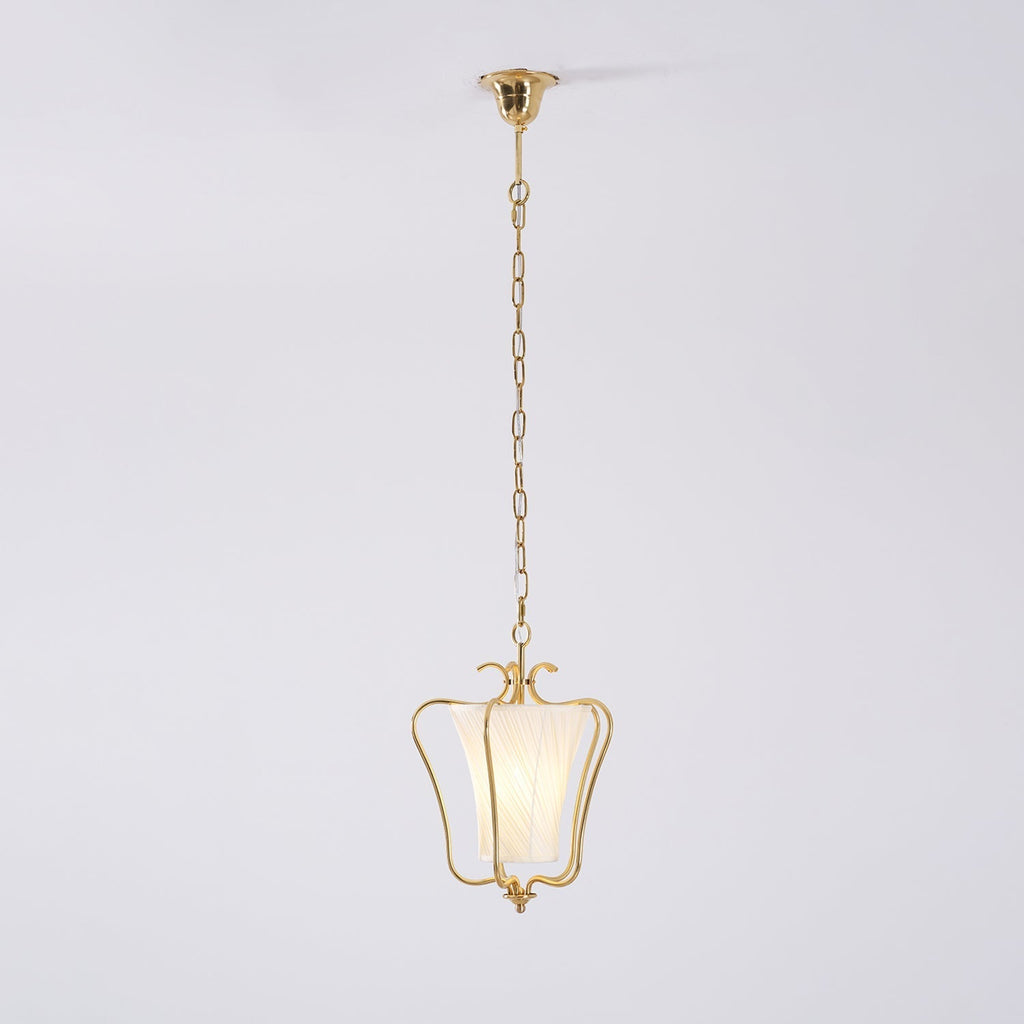 Vintage Brass Finish Lantern Pendant With Pleated Fabric Shade