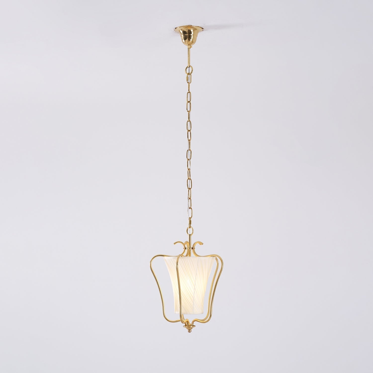 Vintage Brass Finish Lantern Pendant With Pleated Fabric Shade