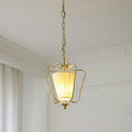 Vintage Brass Finish Lantern Pendant With Pleated Fabric Shade