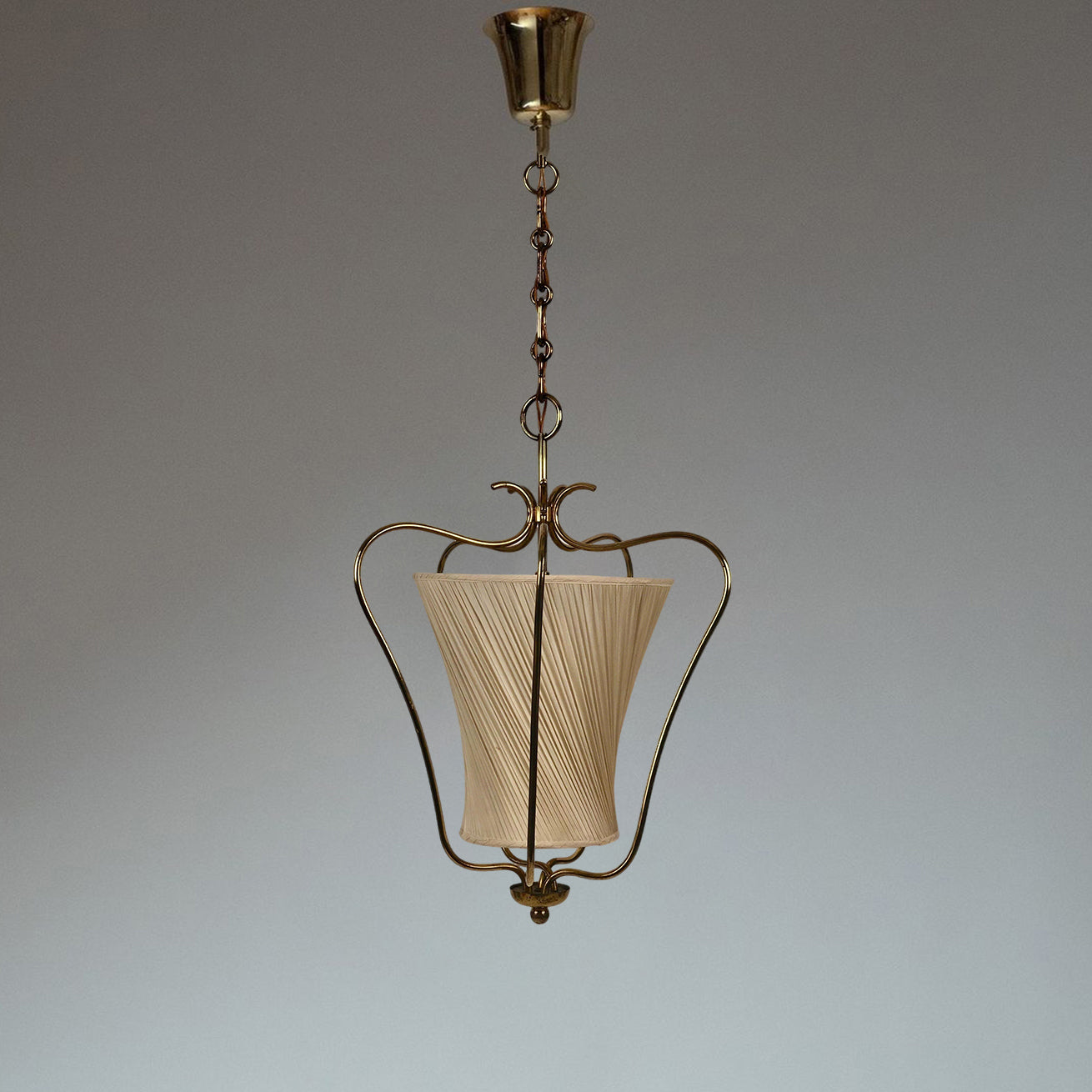 Vintage Brass Finish Lantern Pendant With Pleated Fabric Shade