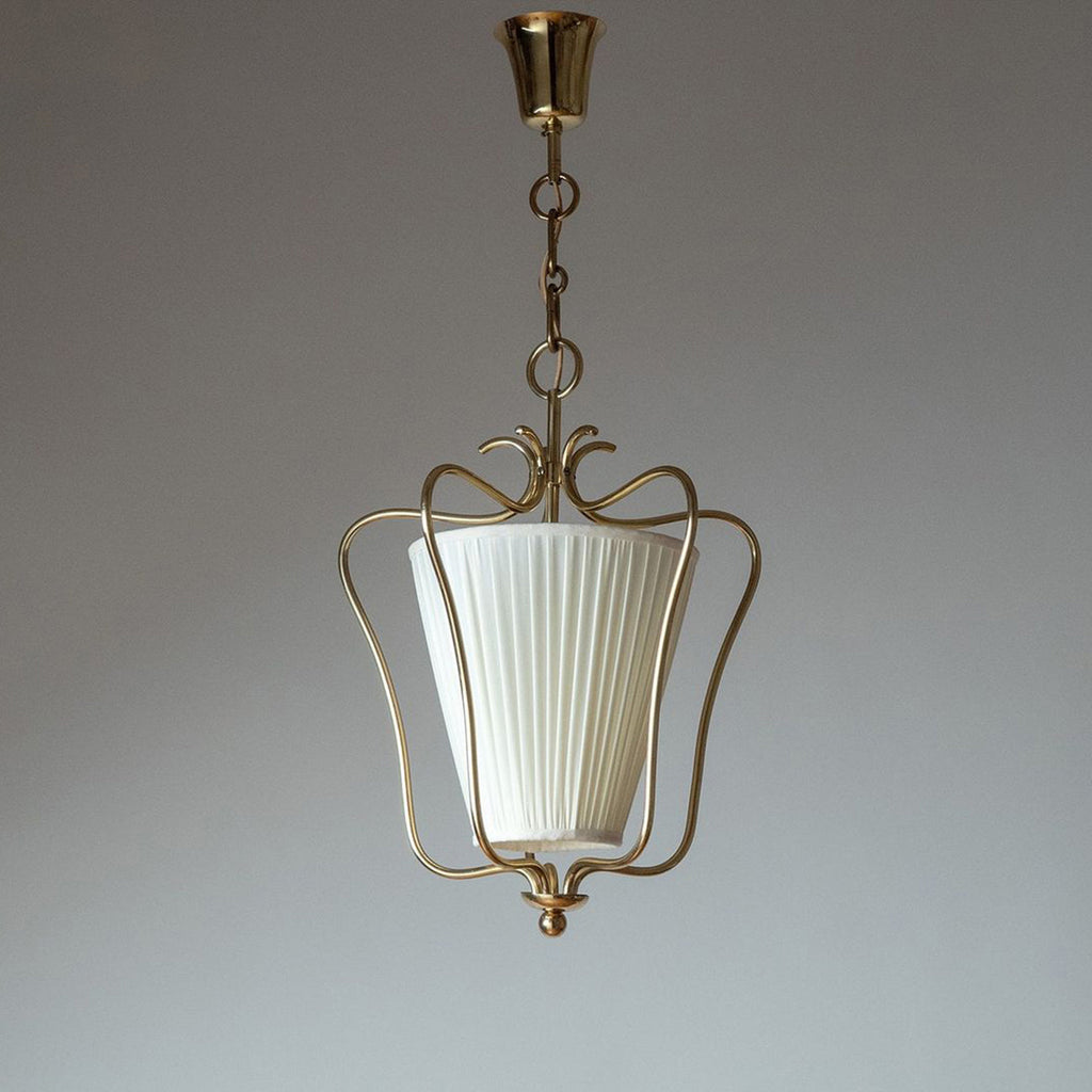 Vintage Brass Finish Lantern Pendant With Pleated Fabric Shade