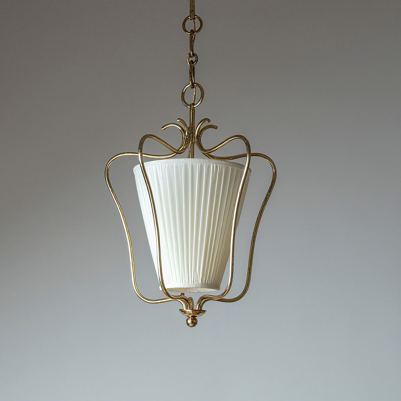 Vintage Brass Finish Lantern Pendant With Pleated Fabric Shade