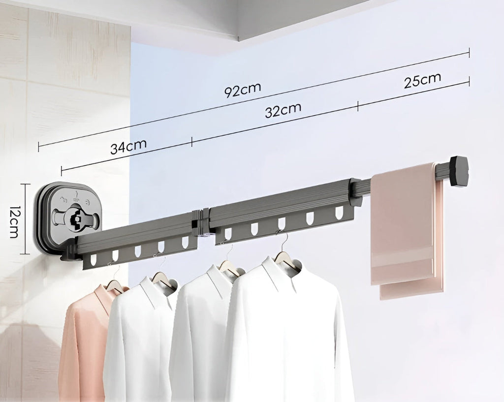 Aluminum Wall Mounted Clothes Rack Extendable Foldable No Drilling