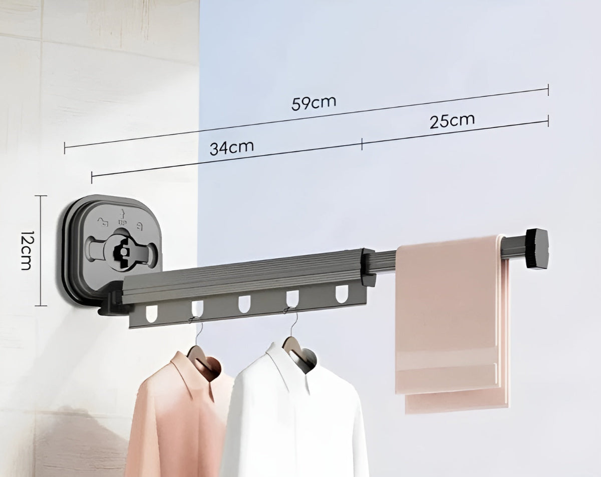 Aluminum Wall Mounted Clothes Rack Extendable Foldable No Drilling