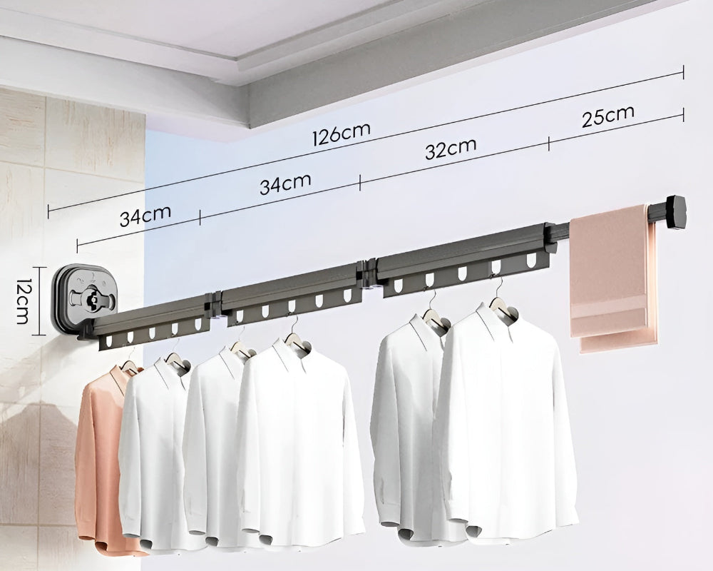 Aluminum Wall Mounted Clothes Rack Extendable Foldable No Drilling