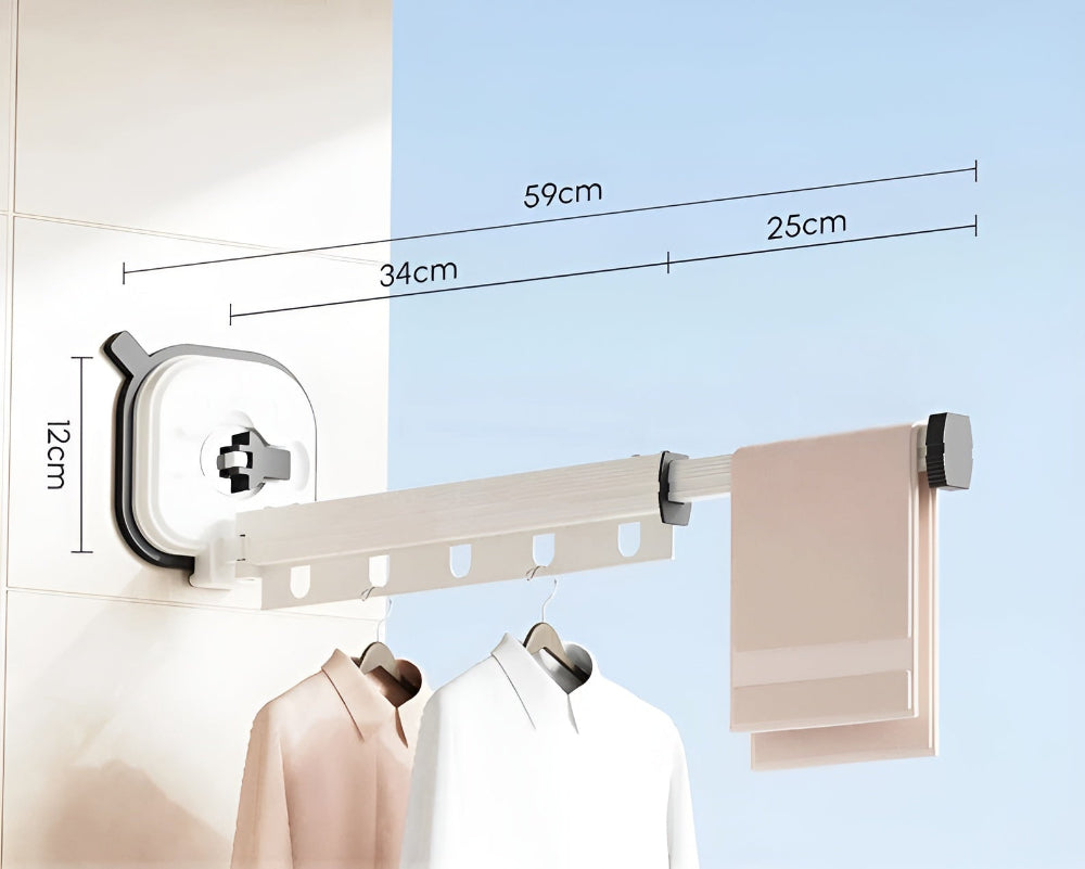 Aluminum Wall Mounted Clothes Rack Extendable Foldable No Drilling