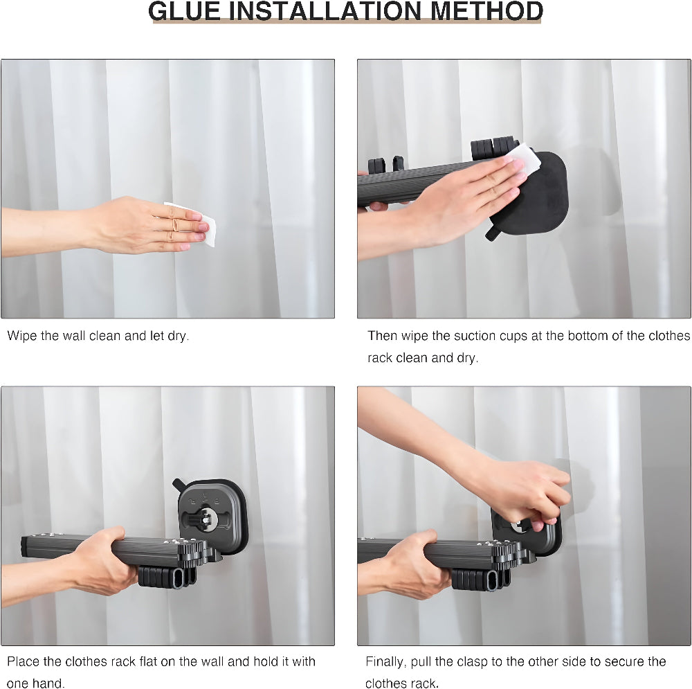 Aluminum Wall Mounted Clothes Rack Extendable Foldable No Drilling