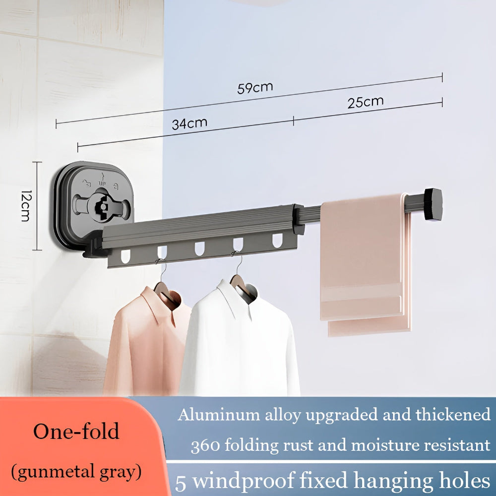 Aluminum Wall Mounted Clothes Rack Extendable Foldable No Drilling