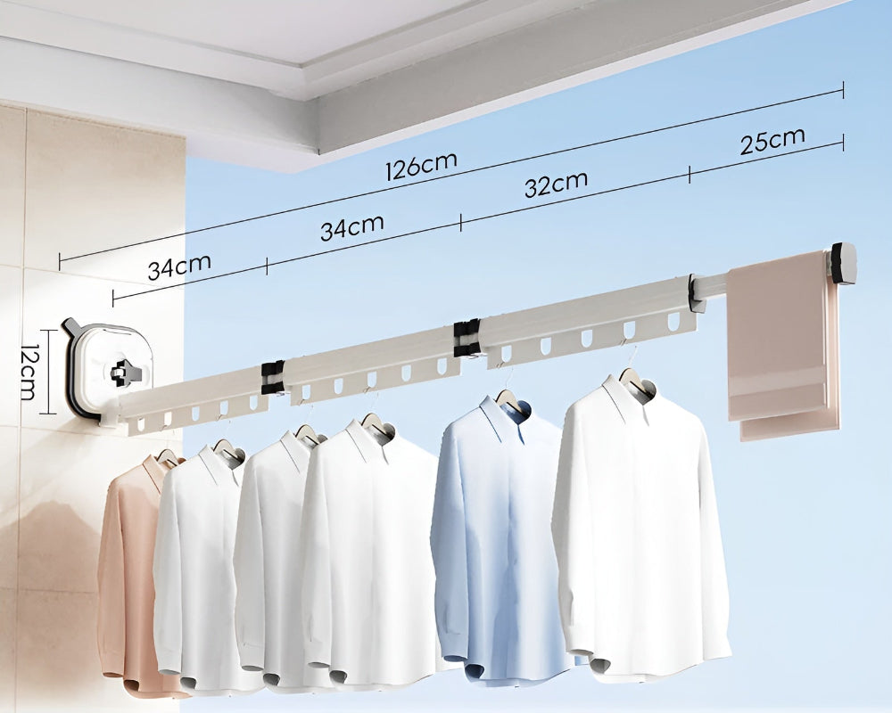 Aluminum Wall Mounted Clothes Rack Extendable Foldable No Drilling