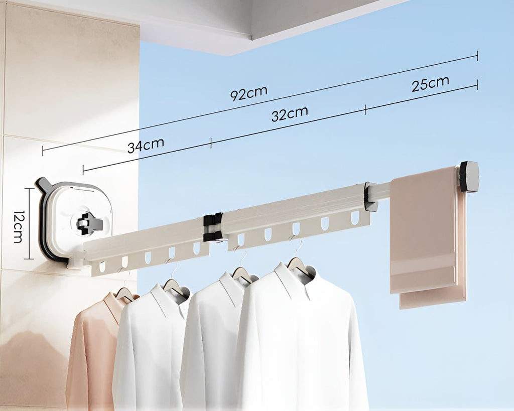 Aluminum Wall Mounted Clothes Rack Extendable Foldable No Drilling