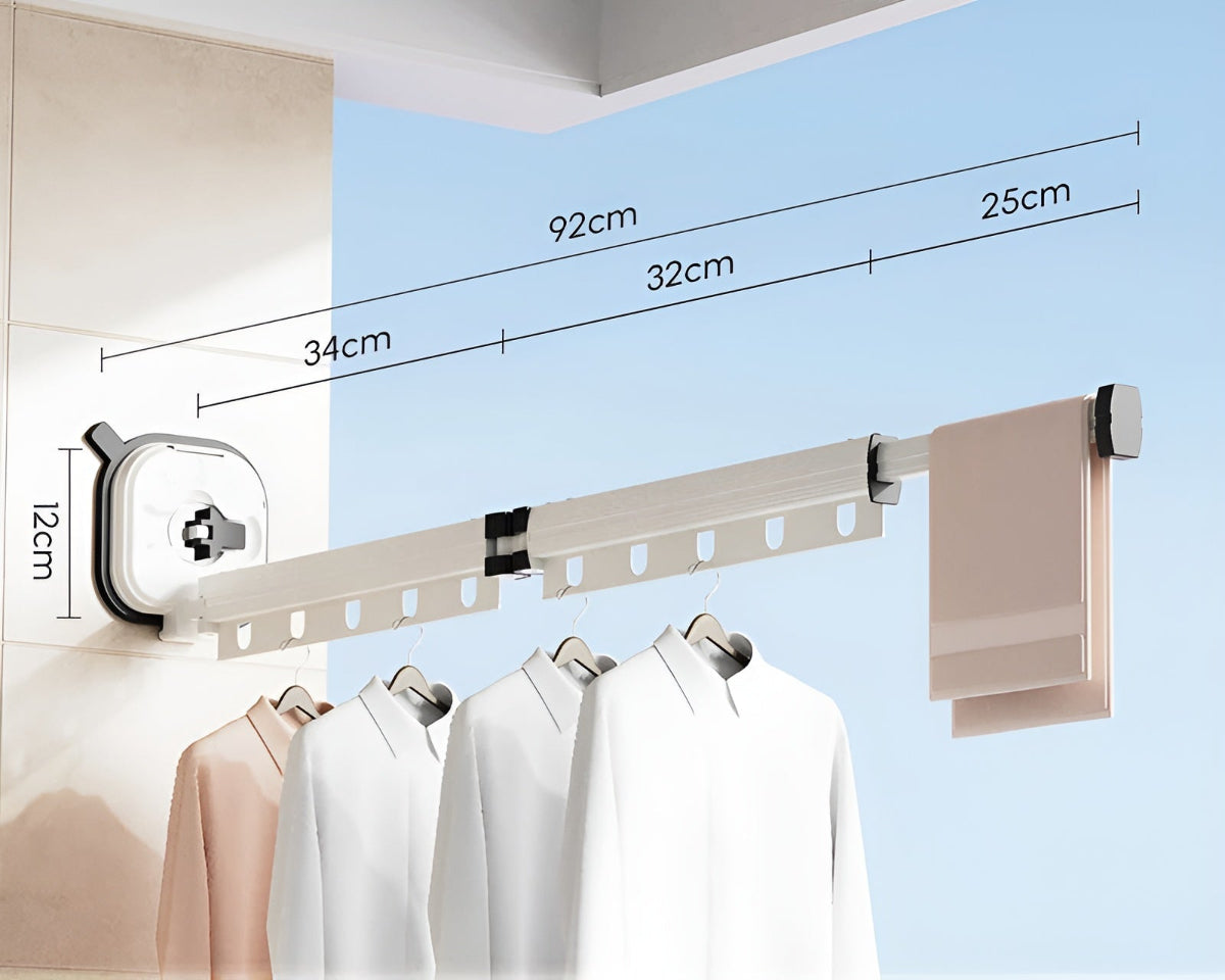 Aluminum Wall Mounted Clothes Rack Extendable Foldable No Drilling
