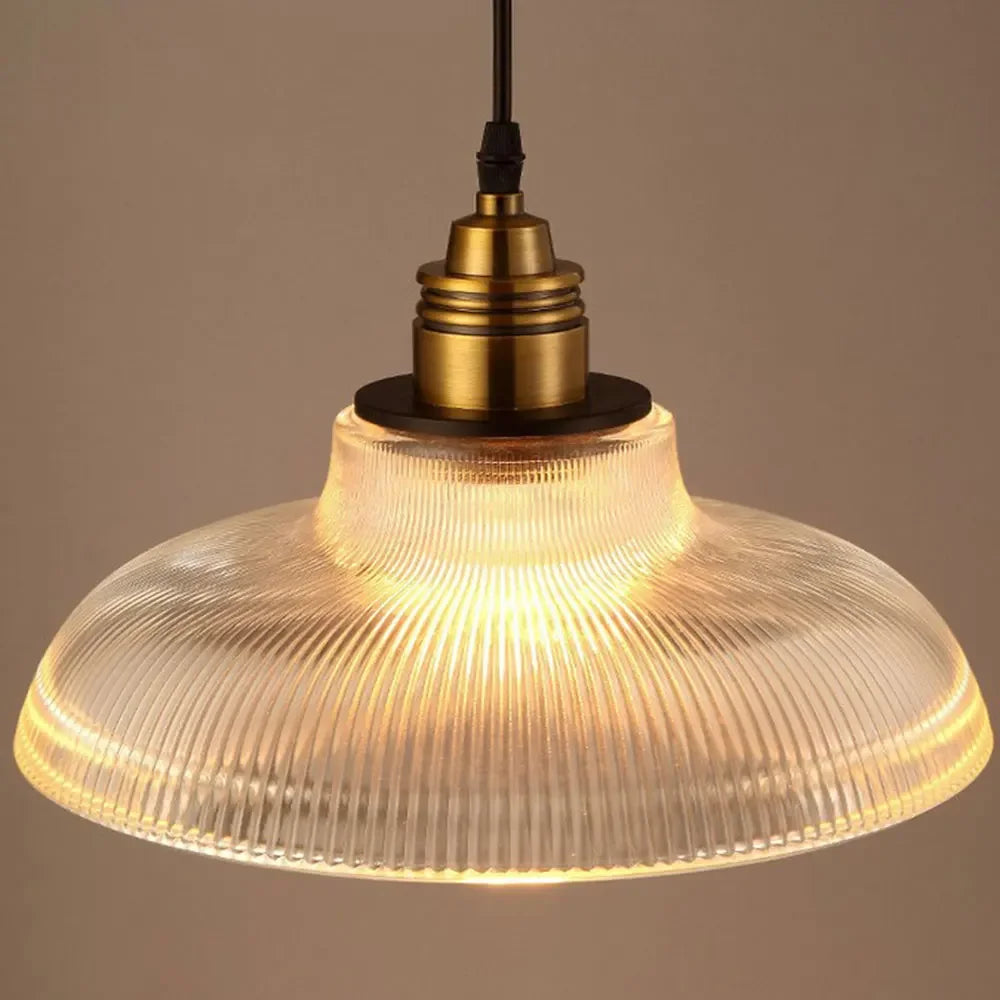 Vilion E27 Ribbed Glass Pendant Lamp In Gold For Dining Room And Kitchen