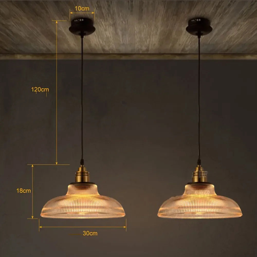 Vilion E27 Ribbed Glass Pendant Lamp In Gold For Dining Room And Kitchen