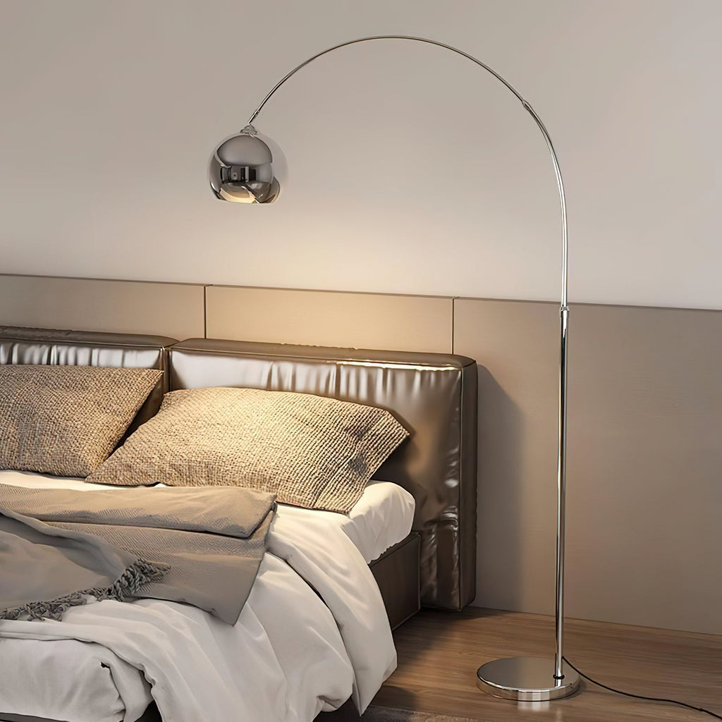 Floor Lamp With Adjustable Telescoping Arm And Tiltable Head In Black Chrome Or White