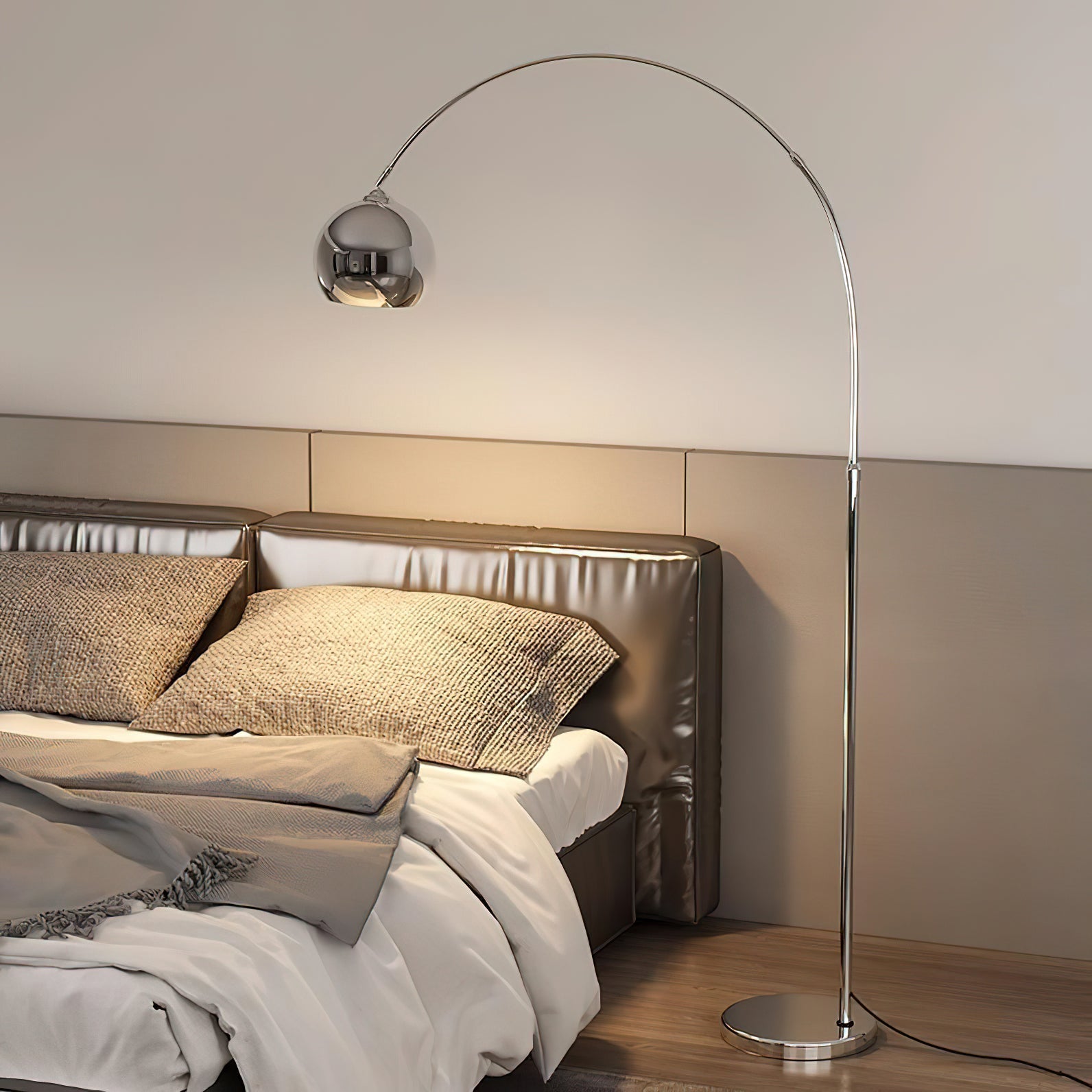 Floor Lamp With Adjustable Telescoping Arm And Tiltable Head In Black Chrome Or White