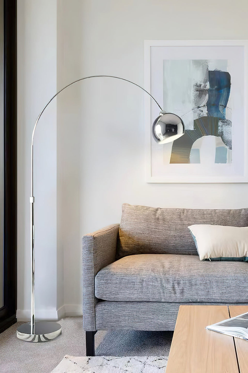 Floor Lamp With Adjustable Telescoping Arm And Tiltable Head In Black Chrome Or White