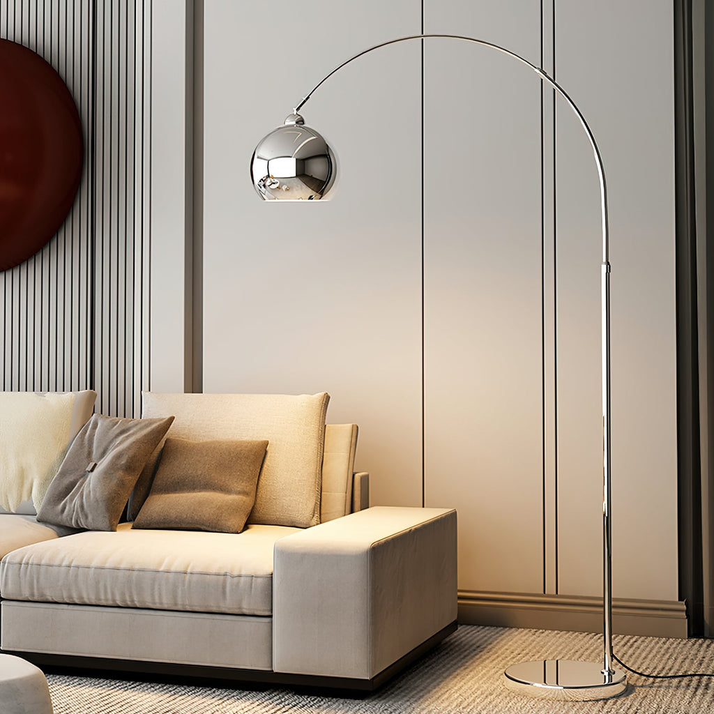 Floor Lamp With Adjustable Telescoping Arm And Tiltable Head In Black Chrome Or White
