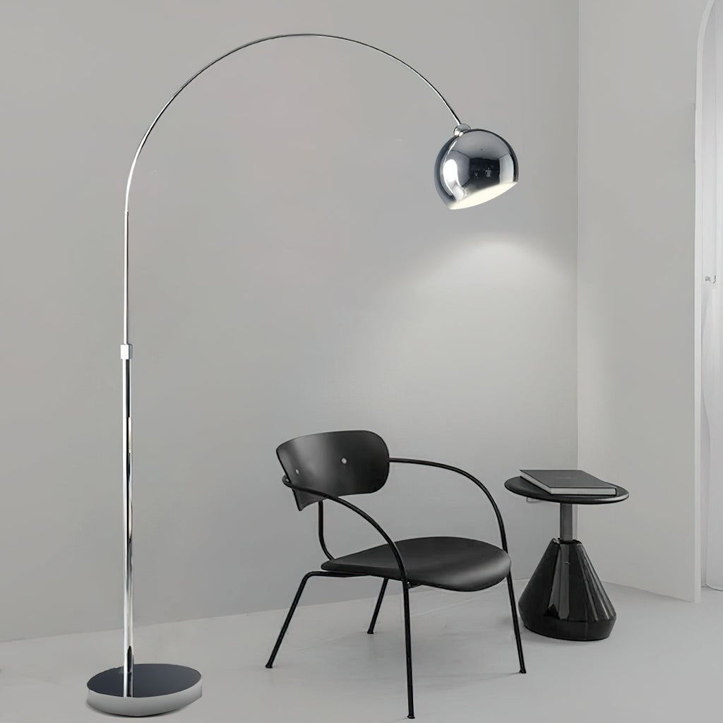 Floor Lamp With Adjustable Telescoping Arm And Tiltable Head In Black Chrome Or White