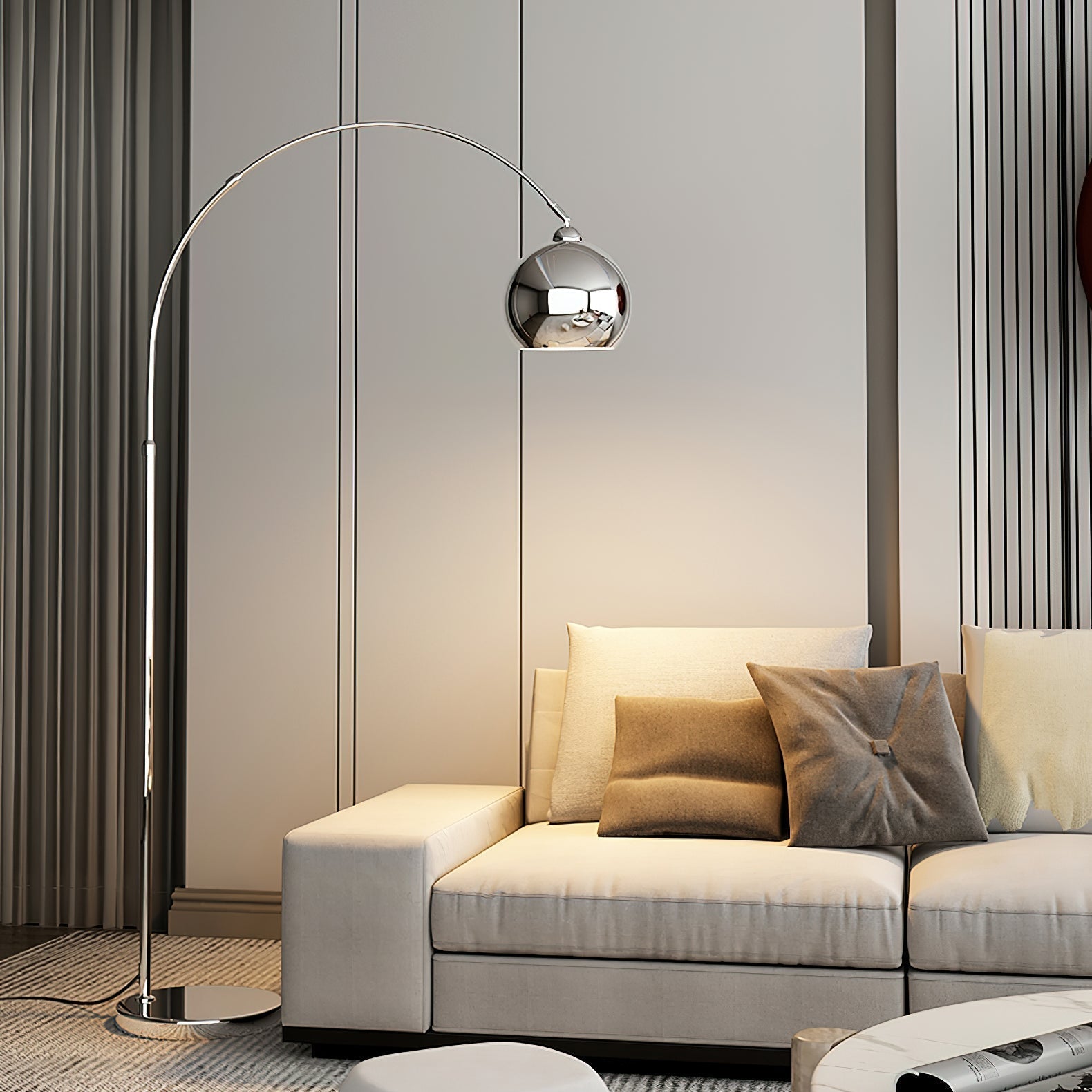 Floor Lamp With Adjustable Telescoping Arm And Tiltable Head In Black Chrome Or White