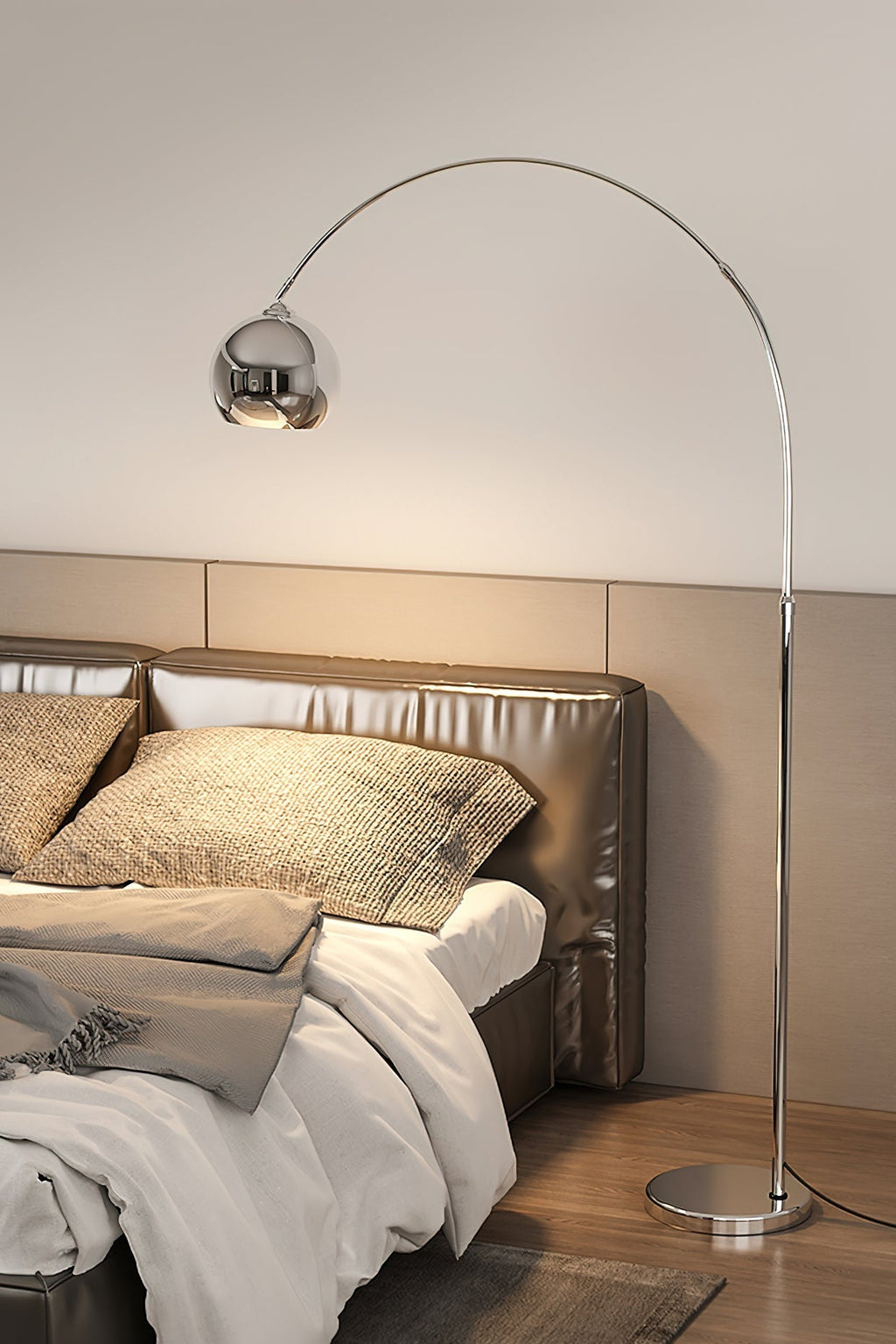 Floor Lamp With Adjustable Telescoping Arm And Tiltable Head In Black Chrome Or White