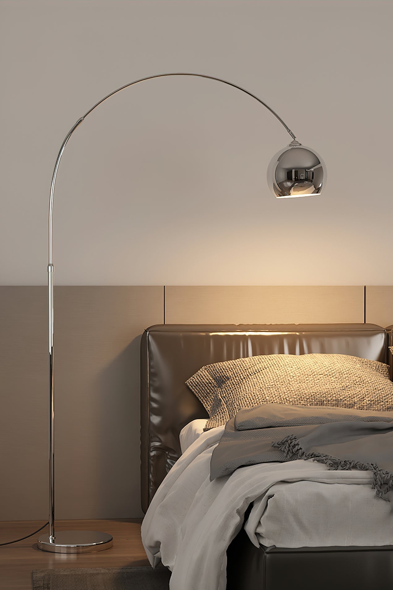 Floor Lamp With Adjustable Telescoping Arm And Tiltable Head In Black Chrome Or White