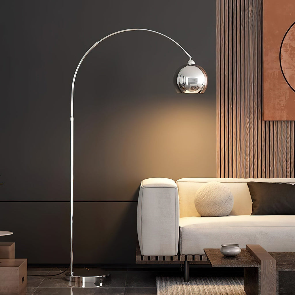 Floor Lamp With Adjustable Telescoping Arm And Tiltable Head In Black Chrome Or White