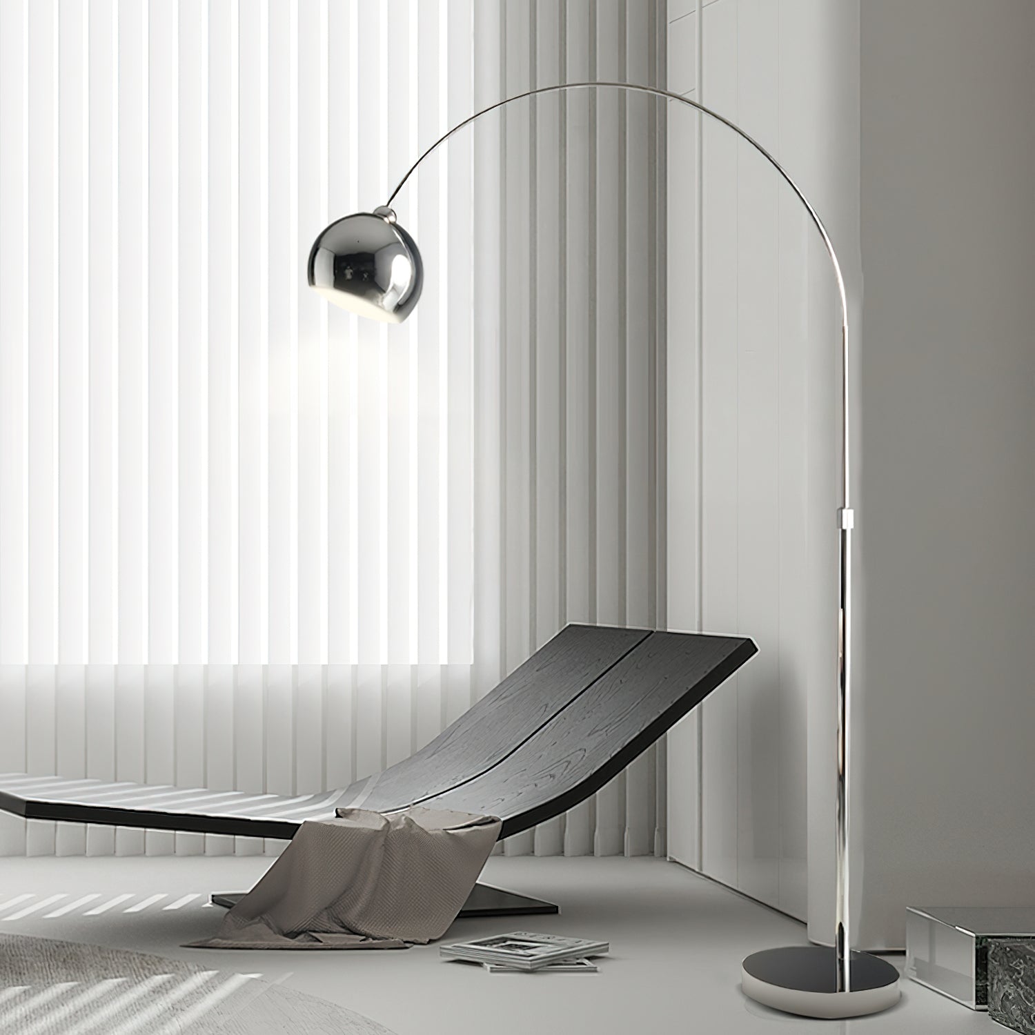 Floor Lamp With Adjustable Telescoping Arm And Tiltable Head In Black Chrome Or White