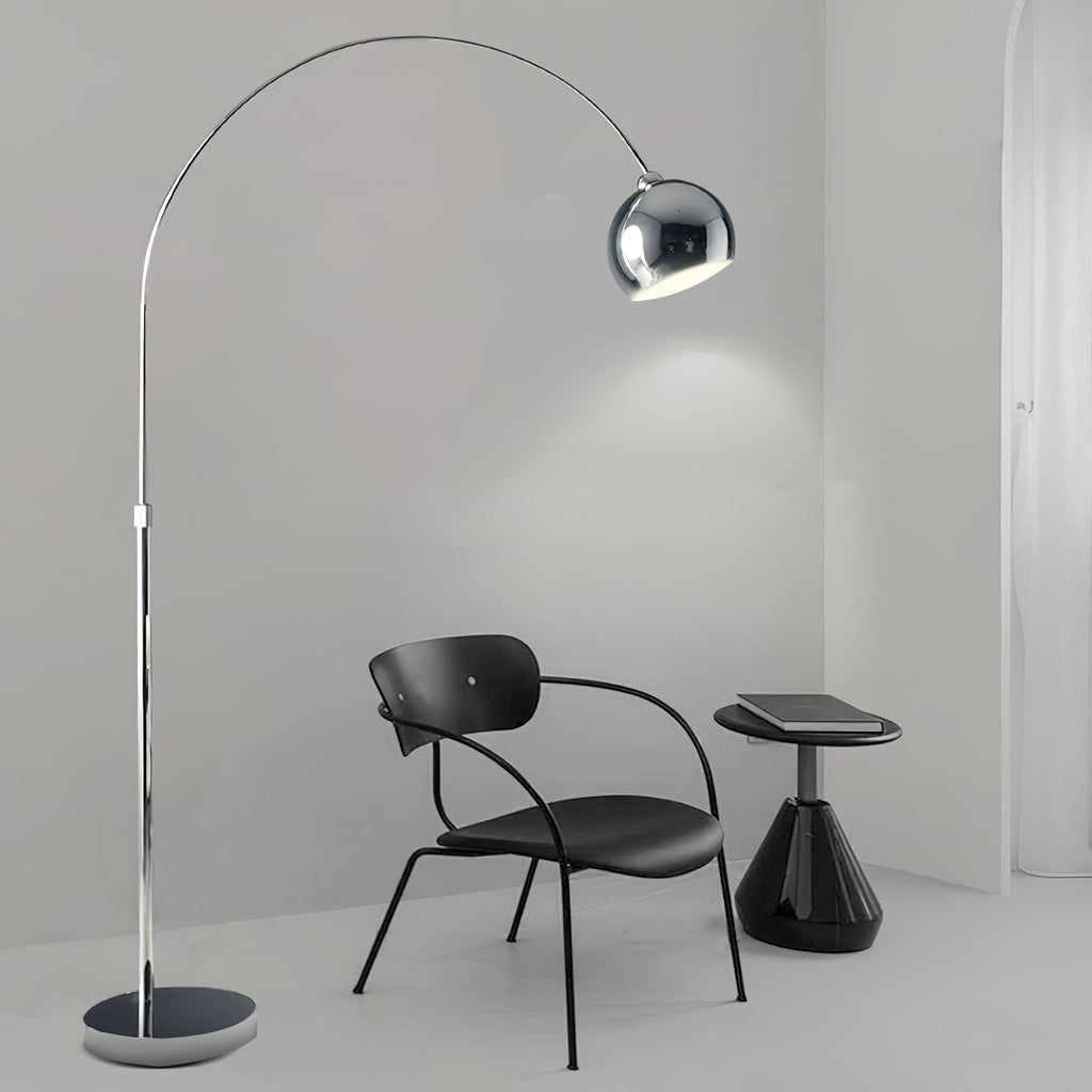 Floor Lamp With Adjustable Telescoping Arm And Tiltable Head In Black Chrome Or White