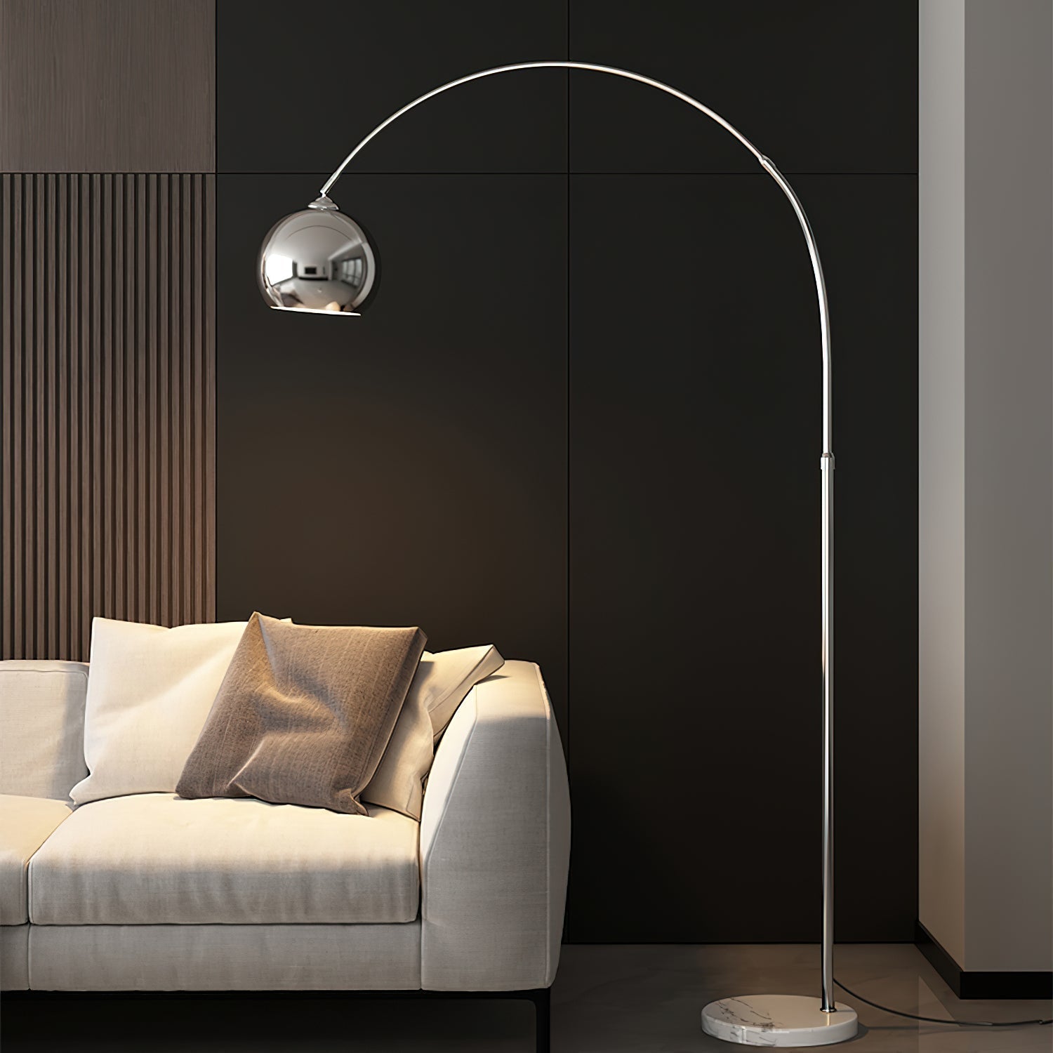 Floor Lamp With Adjustable Telescoping Arm And Tiltable Head In Black Chrome Or White